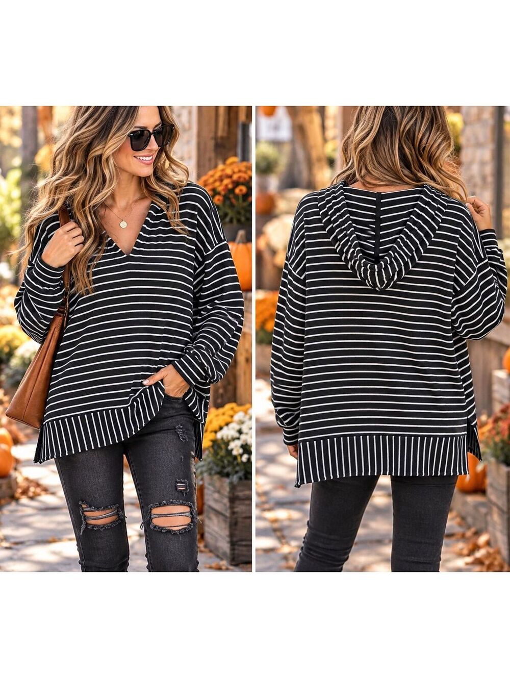 J.Jill striped hoodie top large
